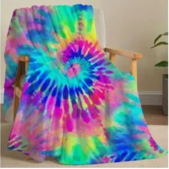 Tie Dye Colorful Hippie Spiral Rainbow Flannel Blanket Plush Cozy Soft Throw - Picture 1 of 1